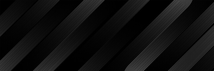Black abstract background with shining golden geometric lines. Luxurious dark diagonal rounded lines pattern. Elegant design. eps10.
