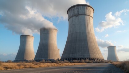 Obraz premium Cooling towers power plant blue sky