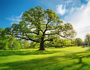 Fototapeta premium big oak tree in the park spring landscape