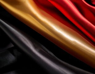 luxury fashion inspired abstract background with dramatic folds of fabric in bold red gold and black sharp lighting shadows creating depth