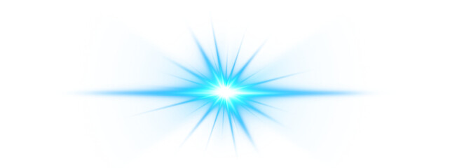 Transparent template shiny flare light effect. Glowing blue beam light star.