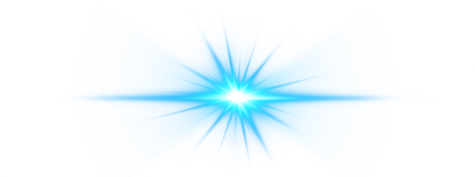 Transparent template shiny flare light effect. Glowing blue beam light star.