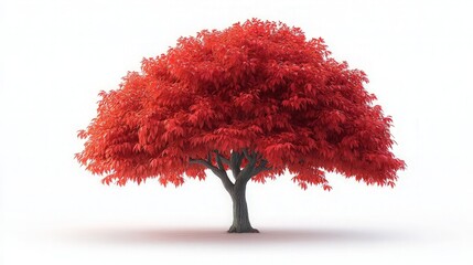 Red maple tree isolated on white background autumn foliage