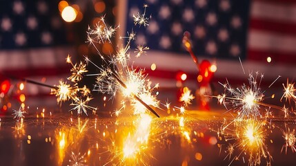 Sparklers illuminate American flag for patriotic celebration