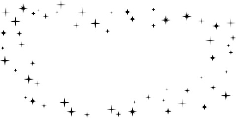 Sparklers and stars. Vector horizontal frame with flying decoration elements.