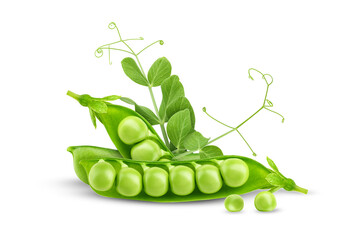 fresh green peas in pods isolated on transparent background