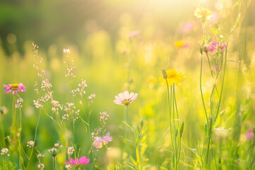 A light breeze blowing through the bright flowers, generated AI