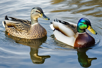 A pair of ducks in a pond - two ducks swimming in the lake, generated AI