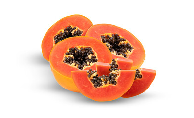 papaya fruit slices on transparent background.