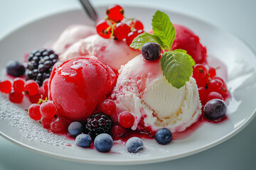 Fruit ice dessert made from different types of ice cream, generated AI