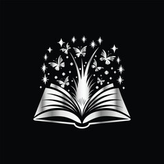 Torch of Leadership: Education & Knowledge Logo with Book and Laurel Wreath in Vector Design. Witchy Book Club Crew: Esoteric Celestial Magic Reading Vector Logo for Study Groups.