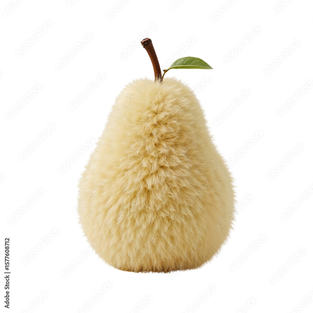 Wall mural abstract textured pear with whimsical fuzzy covering against transparent backdrop