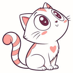Kawaii Cat Vector with Heart Mark and Blushing Cheeks for Valentine and Pets Theme