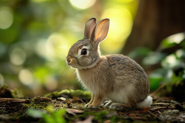 Fototapeta premium Rabbit appearing in the forest, generated AI