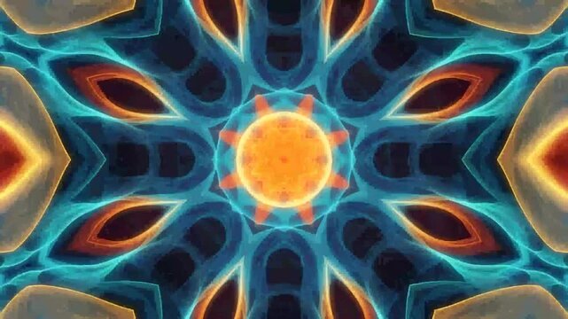 A mesmerizing 4K seamless loop of abstract kaleidoscope patterns with dynamic light effects.