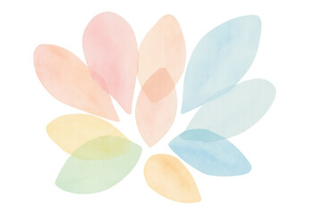 Soft watercolor petals forming circular floral arrangement, delicate pastel hues blending seamlessly against transparent backdrop