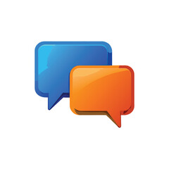 Fototapeta premium Two glossy speech bubbles one blue and one orange communicating ideas isolated on white background