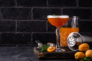 Fresh apricot cocktail martini with mint