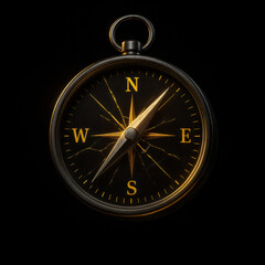 3D model of a vintage compass on an isolated black background, showcasing intricate details and an antique finish, perfect for navigation, exploration, and adventure themes.