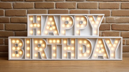 Celebration of happy birthday in led marquee letters festive background indoor event joyful atmosphere