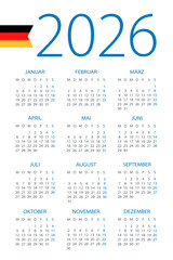 Calendar 2026 - illustration. German version. Week starts on Monday