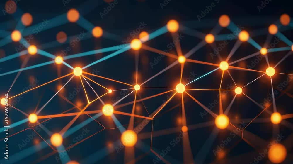 Poster abstract network of glowing nodes and interconnected lines representing digital technology themes