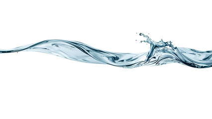 Dynamic water wave in motion with splash droplets on a isolated transparent background