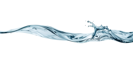 Dynamic water wave in motion with splash droplets on a isolated transparent background