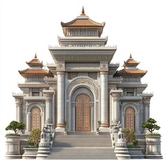 Fototapeta premium 3D front view illustration of Istana Maimun Indonesia monument isolated on a white transparent background.