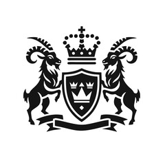 Fototapeta premium royal crest goat holding shield and crown, isolated on white background