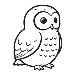 Adorable black and white cartoon owl illustration perfect for coloring books and educational materials