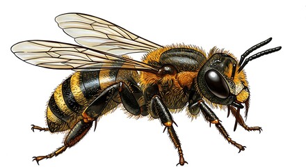蜜蜂の精密描写：写実的イラストレーション