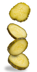 pickle slices stacked on transparent background.