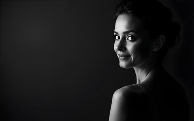 Women's History Month Concepts. Elegant portrait of a woman in black and white lighting. High quality
