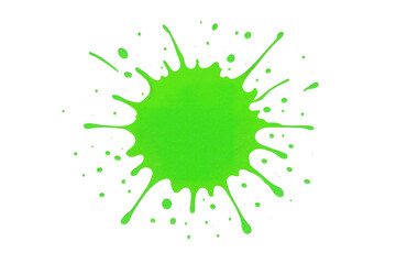 Vivid green paint splatters dynamically against a transparent background, creating a vibrant and energetic visual