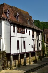 Maisons anciennes sur pilotis au bord du Saleys à Salies-de-Béarn