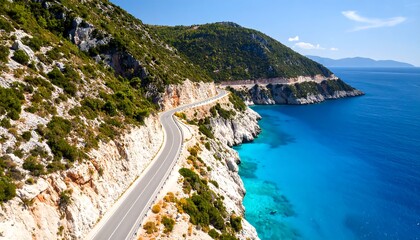 Coastal road winding along a dramatic cliff face