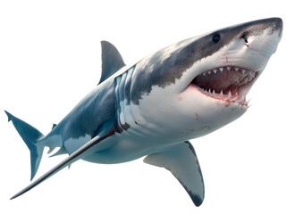 A great white shark with open jaws isolated on a transparent background