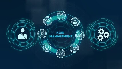 Risk Management and Assessment for Business Investment Concept. Business, Technology, Internet and network concept. Abstract technology symbols on a blue background - Powered by Adobe