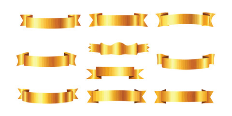 Assorted Collection of Golden Vector Ribbons and Banners for Festive Celebrations and Ornamental Design Elements on a White Background