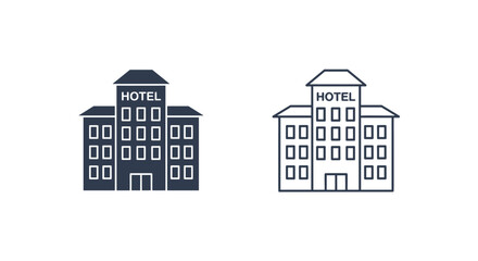 Fototapeta premium Illustration of two hotel buildings one filled and one outlined on a white background