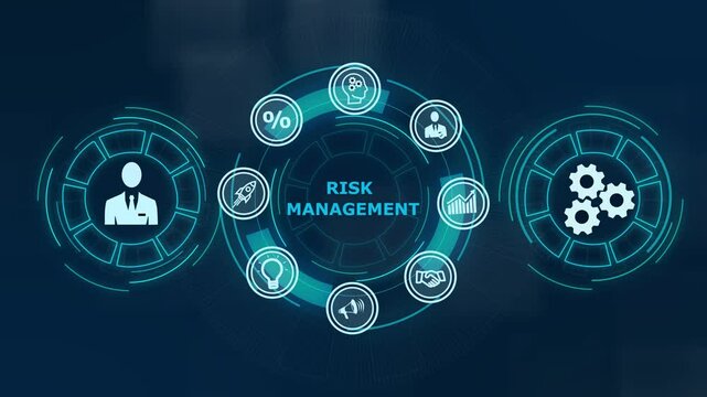 Risk Management and Assessment for Business Investment Concept. Business, Technology, Internet and network concept. Abstract technology symbols on a blue background - Powered by Adobe