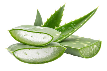 Fresh aloe vera plant with sliced leaf PNG Image