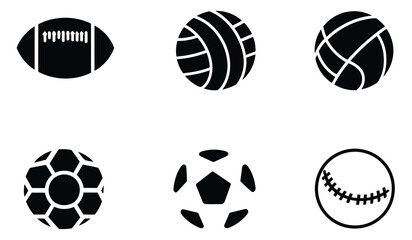 Obraz premium Assorted Ball Illustrations Representing Sports such as Football, Volleyball, Soccer, and Baseball in a Clean and Simple Style