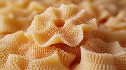 Close-up of intricate, pale orange pasta