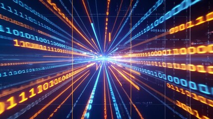 futuristic digital data explosion with glowing binary code and high speed motion in dark cyber environment  
Concept: technology, data, cyberspace, innovation, computing - Powered by Adobe