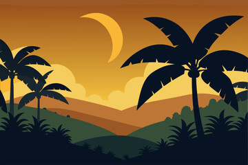 sunset with palm trees