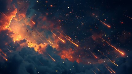 Embers floating in the night sky, leaving trails of warm light.