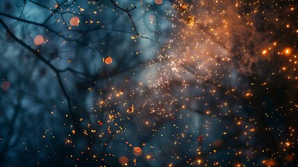 Embers floating in the night sky, leaving trails of warm light.