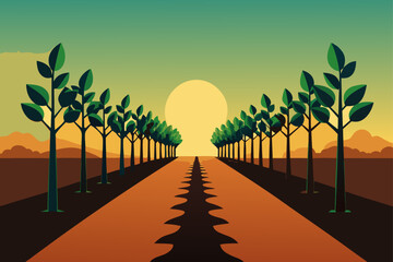 landscape with trees and sunset